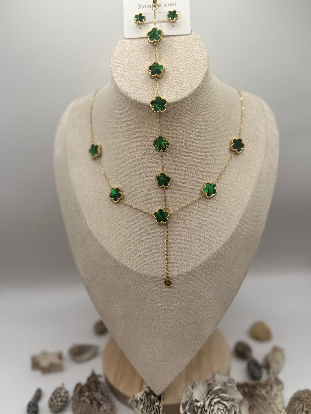 ABBY vert collier + bracelet + boucles d’oreilles