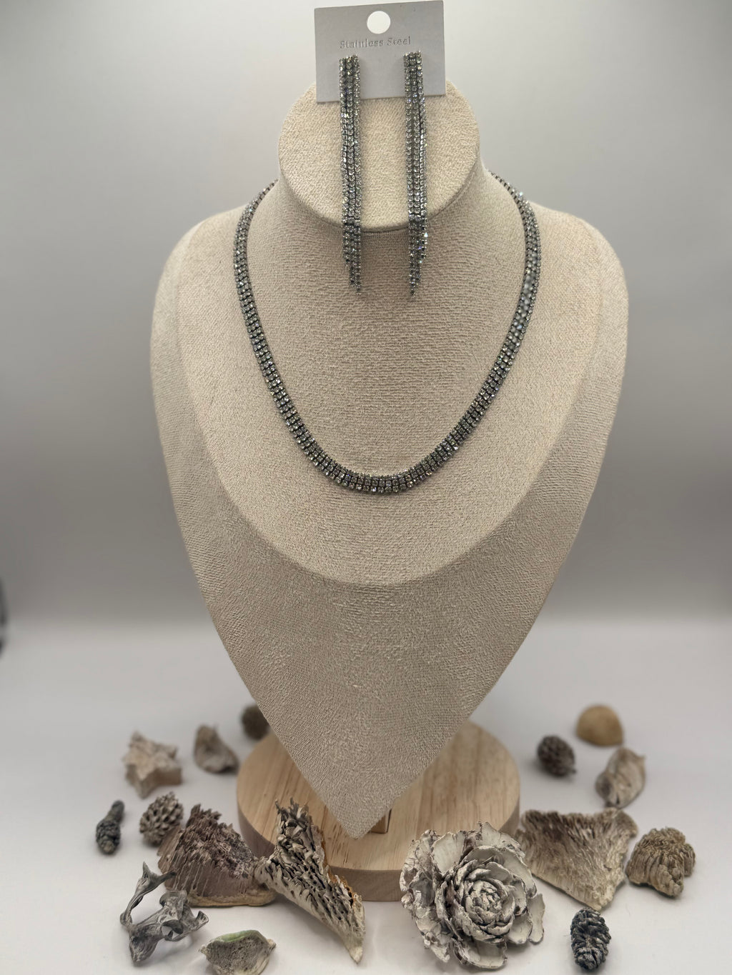 Collier + boucles d’oreilles CRISTAL blanc argenté