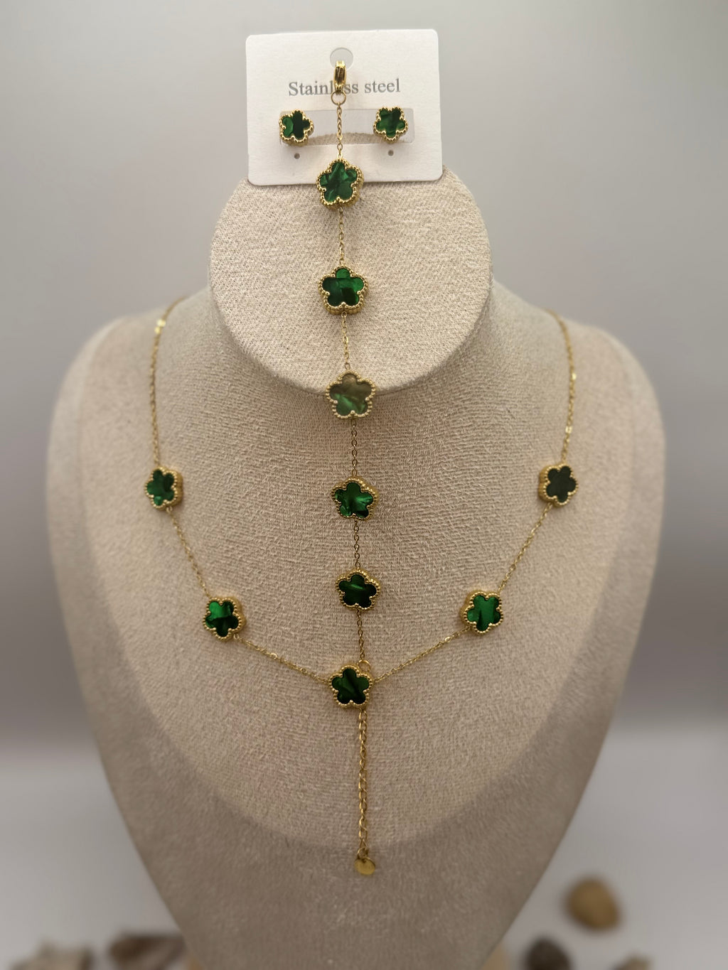 ABBY vert collier + bracelet + boucles d’oreilles