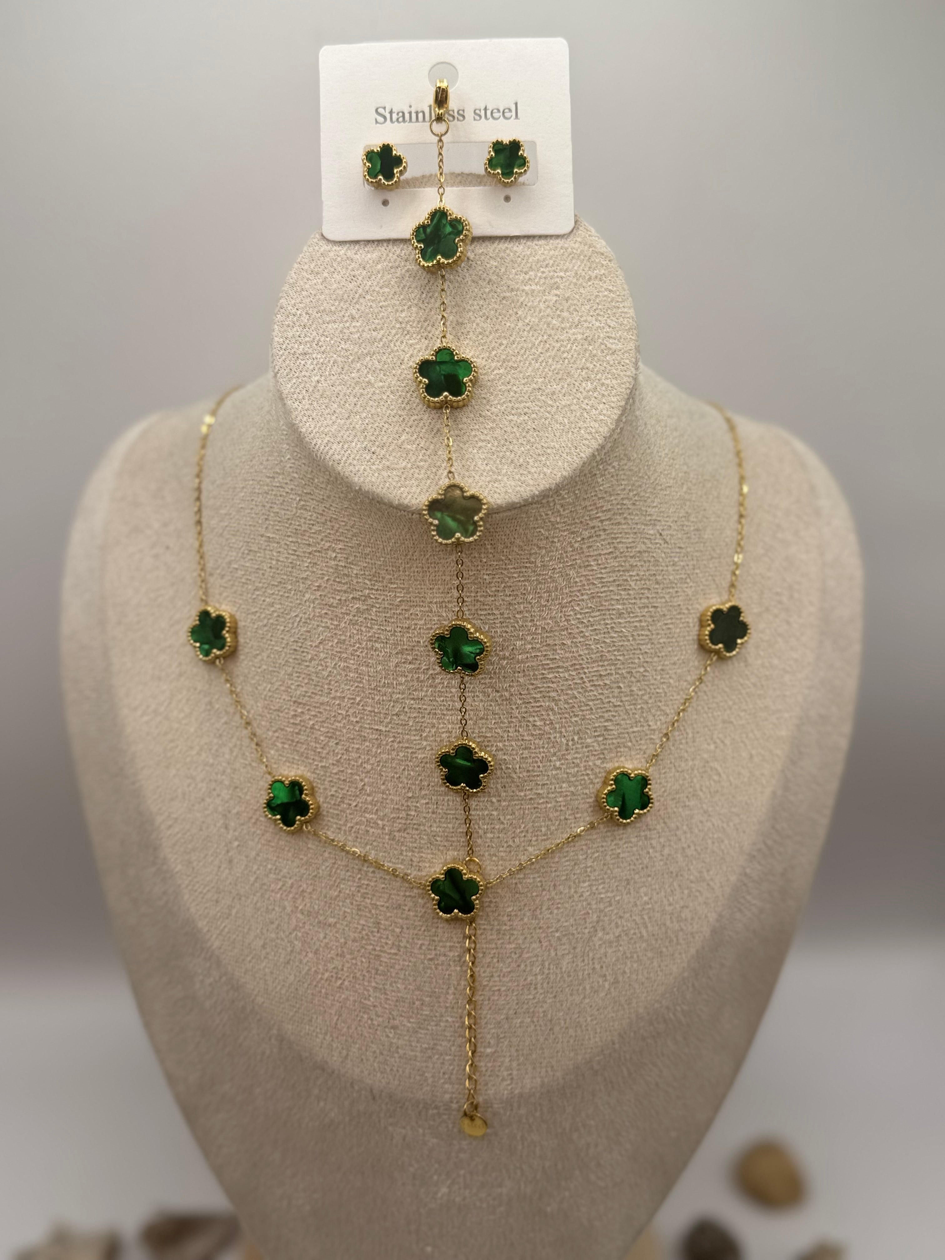 ABBY vert collier + bracelet + boucles d’oreilles