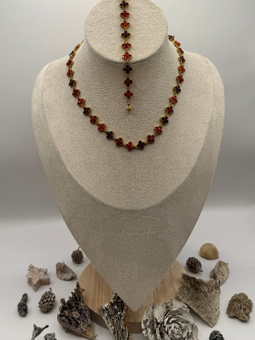 Collier + bracelet AURORE rouge