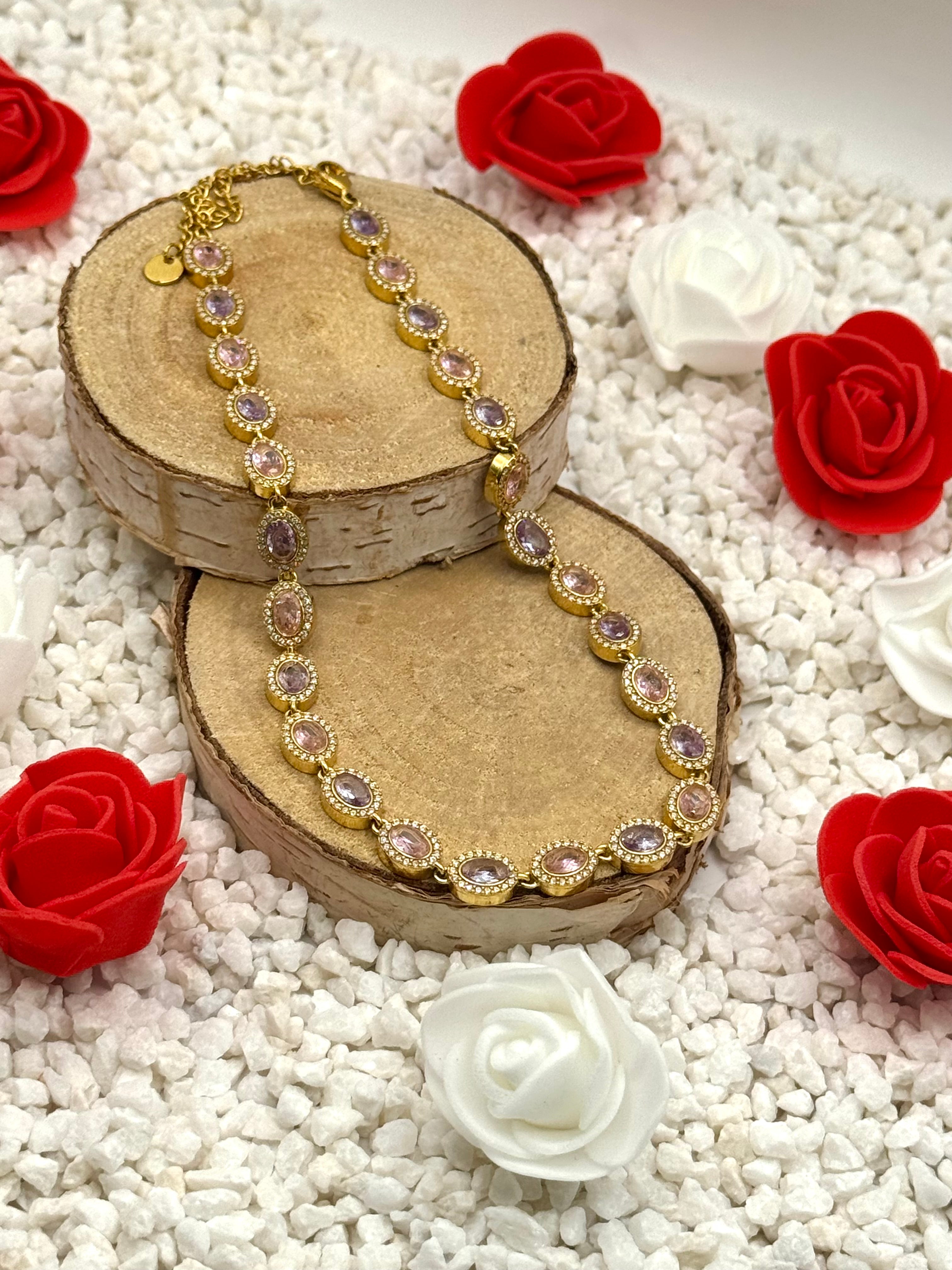 TALINE collier rose et violet doré